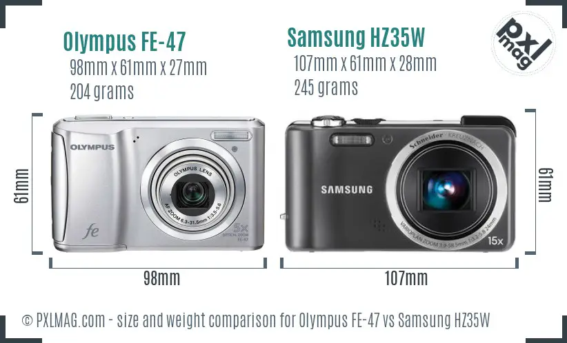 Olympus FE-47 vs Samsung HZ35W size comparison