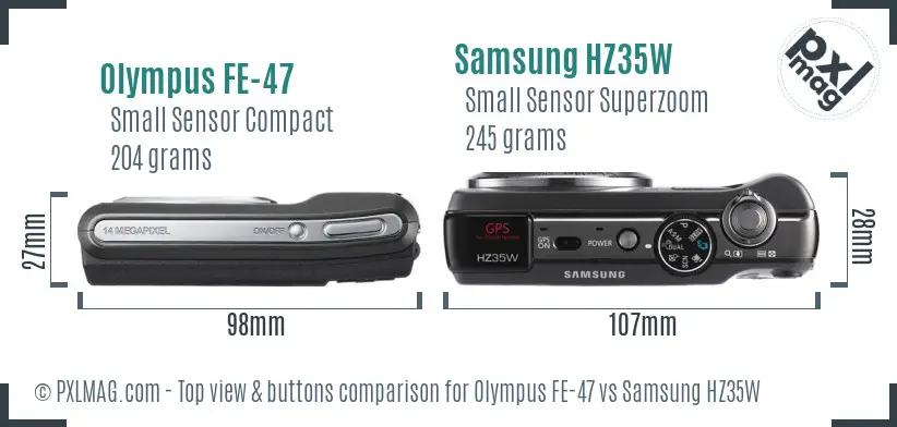 Olympus FE-47 vs Samsung HZ35W top view buttons comparison