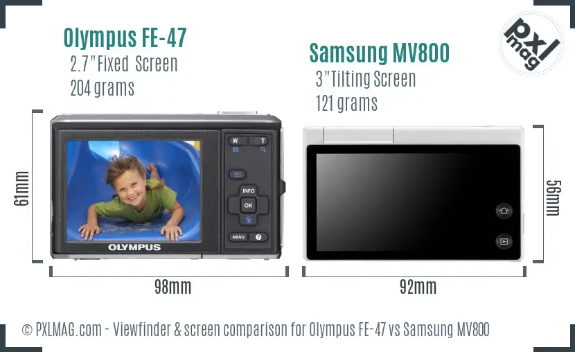 Olympus FE-47 vs Samsung MV800 Screen and Viewfinder comparison Olympus FE-47 vs Samsung MV800 Screen and Viewfinder comparison