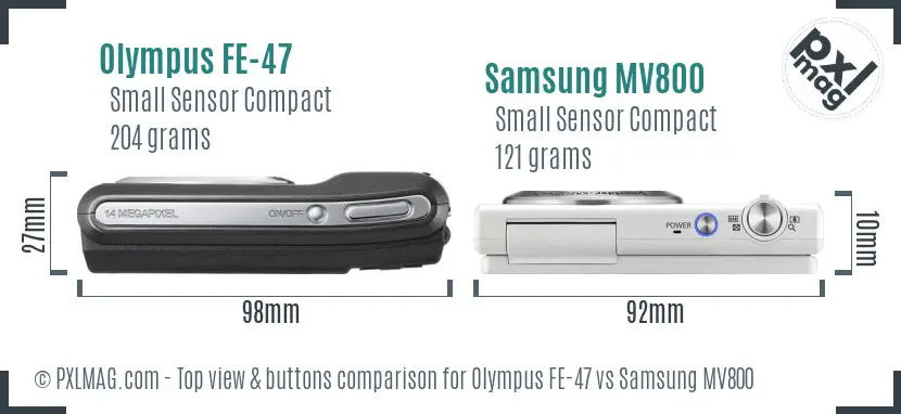 Olympus FE-47 vs Samsung MV800 top view buttons comparison Olympus FE-47 vs Samsung MV800 top view buttons comparison