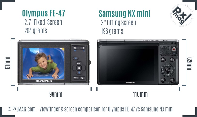 Olympus FE-47 vs Samsung NX mini Screen and Viewfinder comparison