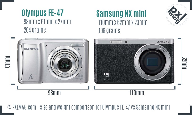 Olympus FE-47 vs Samsung NX mini size comparison