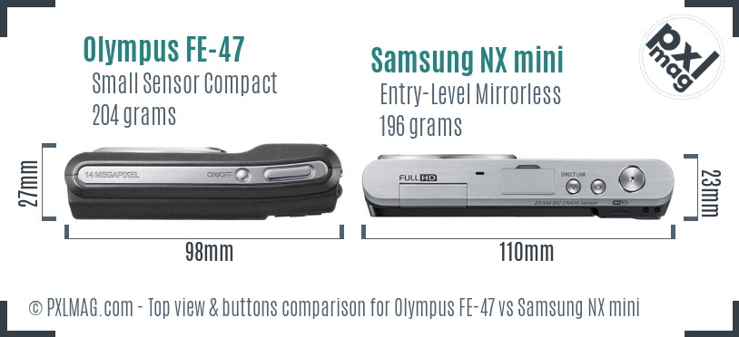 Olympus FE-47 vs Samsung NX mini top view buttons comparison