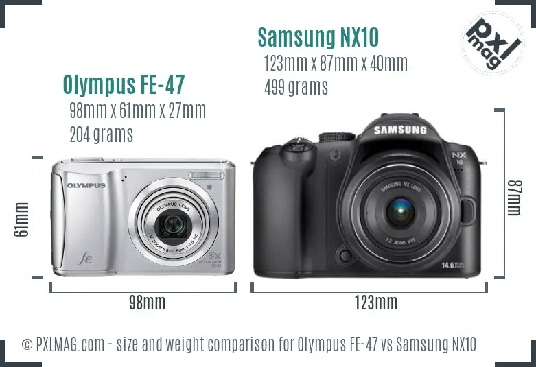 Olympus FE-47 vs Samsung NX10 size comparison Olympus FE-47 vs Samsung NX10 size comparison