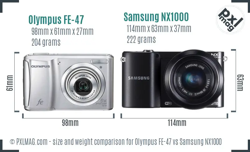 Olympus FE-47 vs Samsung NX1000 size comparison