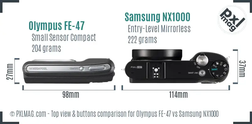 Olympus FE-47 vs Samsung NX1000 top view buttons comparison