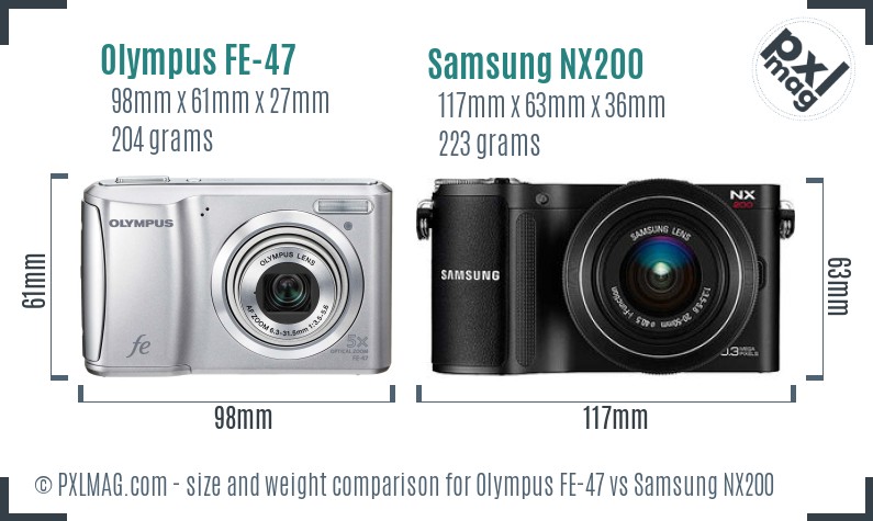 Olympus FE-47 vs Samsung NX200 size comparison Olympus FE-47 vs Samsung NX200 size comparison