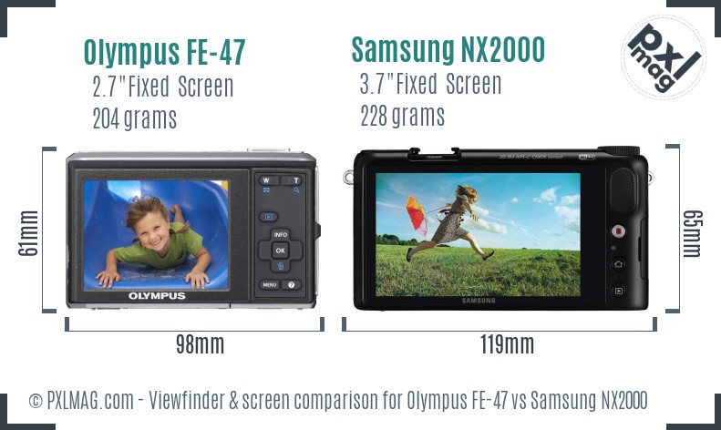 Olympus FE-47 vs Samsung NX2000 Screen and Viewfinder comparison