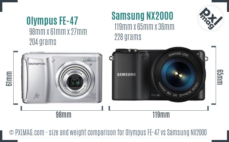 Olympus FE-47 vs Samsung NX2000 size comparison