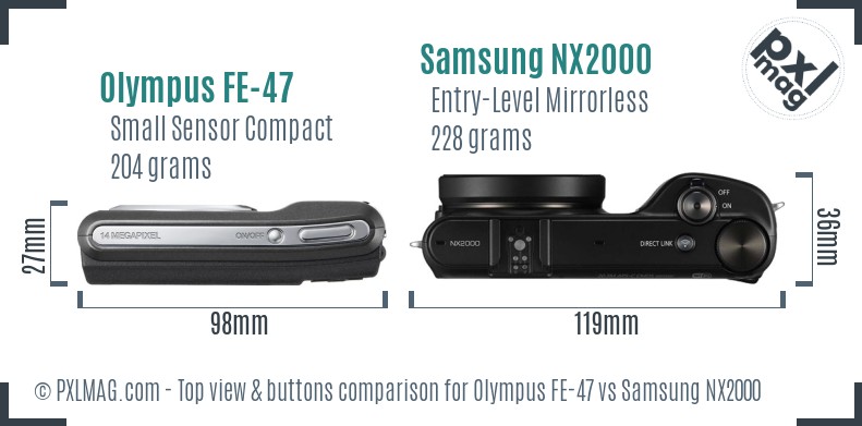 Olympus FE-47 vs Samsung NX2000 top view buttons comparison