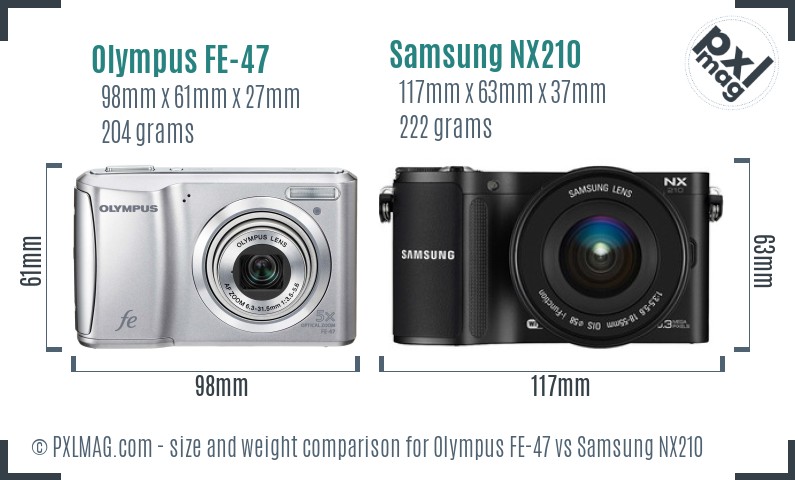 Olympus FE-47 vs Samsung NX210 size comparison Olympus FE-47 vs Samsung NX210 size comparison