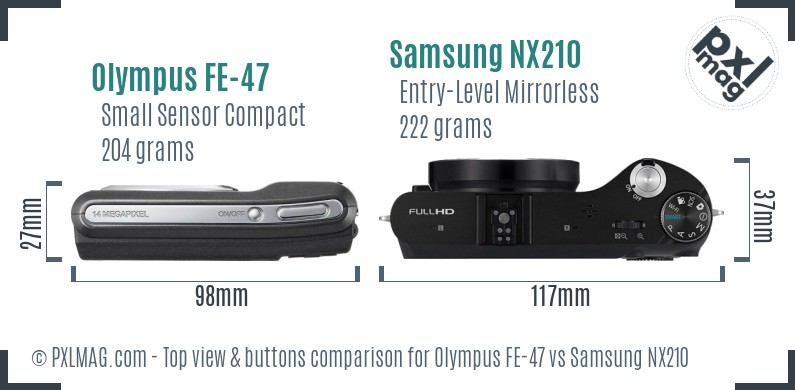Olympus FE-47 vs Samsung NX210 top view buttons comparison