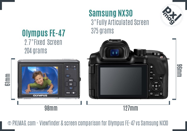 Olympus FE-47 vs Samsung NX30 Screen and Viewfinder comparison