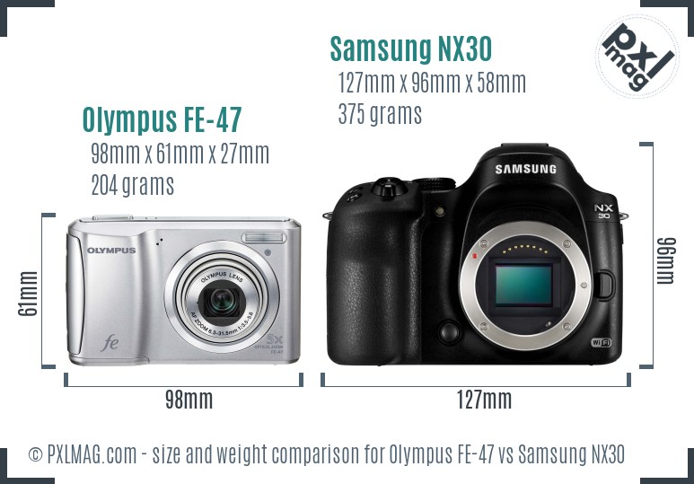 Olympus FE-47 vs Samsung NX30 size comparison Olympus FE-47 vs Samsung NX30 size comparison