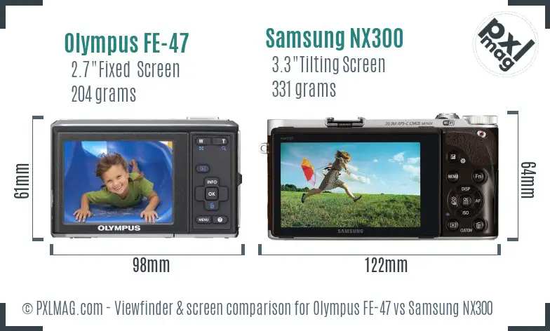 Olympus FE-47 vs Samsung NX300 Screen and Viewfinder comparison