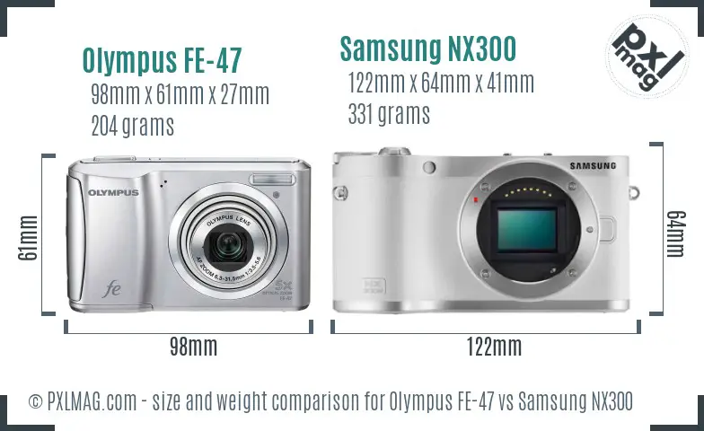 Olympus FE-47 vs Samsung NX300 size comparison
