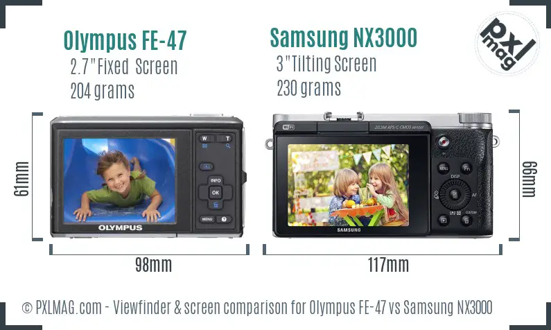 Olympus FE-47 vs Samsung NX3000 Screen and Viewfinder comparison