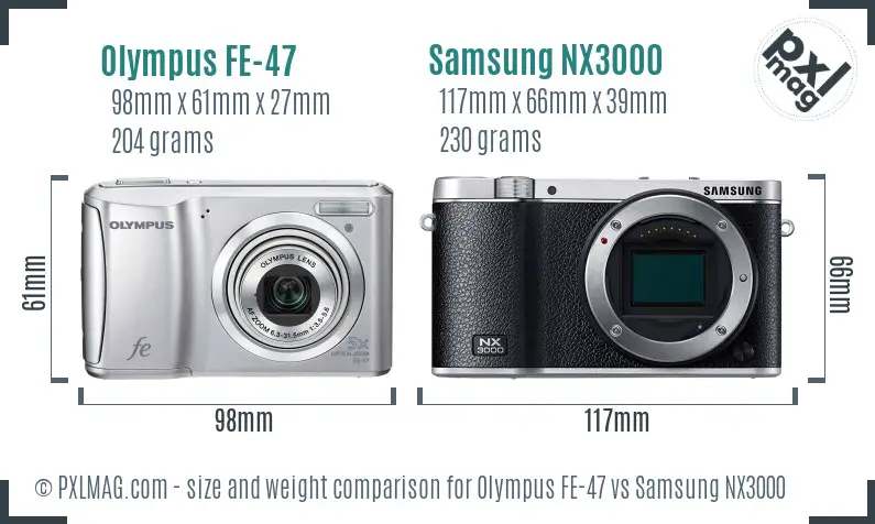 Olympus FE-47 vs Samsung NX3000 size comparison Olympus FE-47 vs Samsung NX3000 size comparison