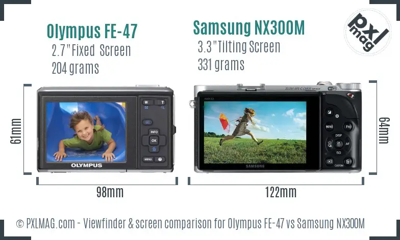 Olympus FE-47 vs Samsung NX300M Screen and Viewfinder comparison