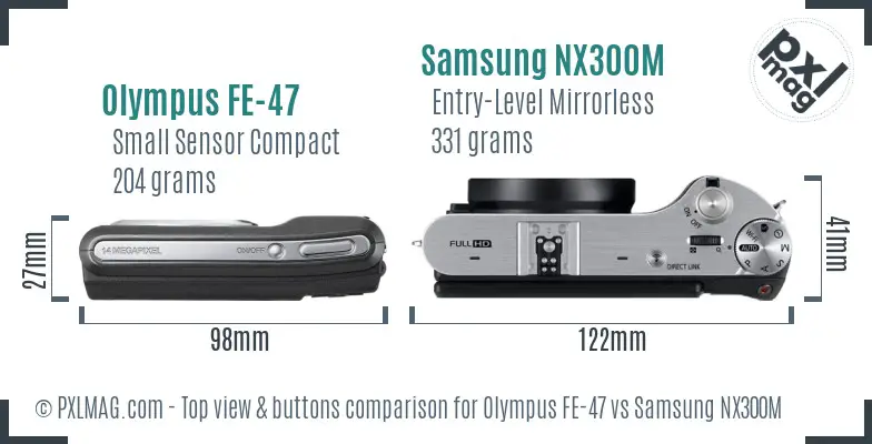 Olympus FE-47 vs Samsung NX300M top view buttons comparison