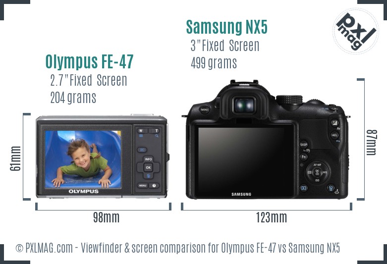 Olympus FE-47 vs Samsung NX5 Screen and Viewfinder comparison