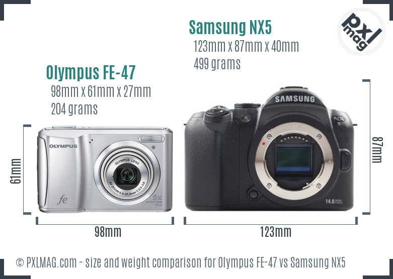 Olympus FE-47 vs Samsung NX5 size comparison