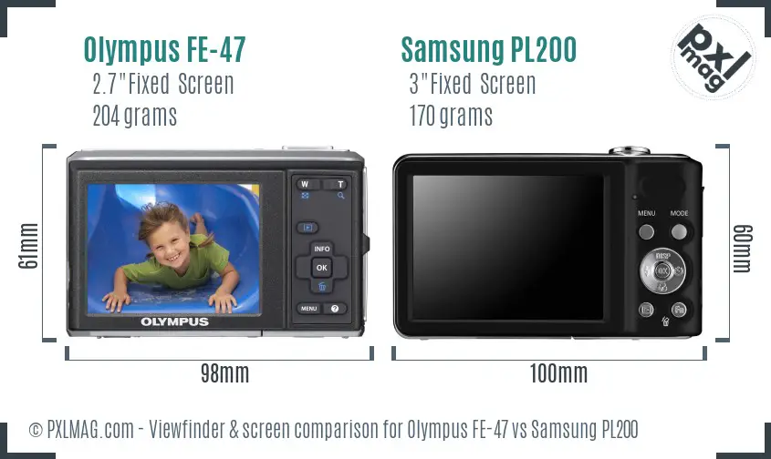 Olympus FE-47 vs Samsung PL200 Screen and Viewfinder comparison