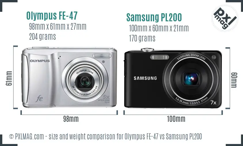 Olympus FE-47 vs Samsung PL200 size comparison