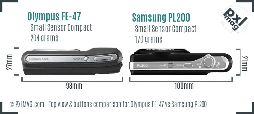 Olympus FE-47 vs Samsung PL200 top view buttons comparison