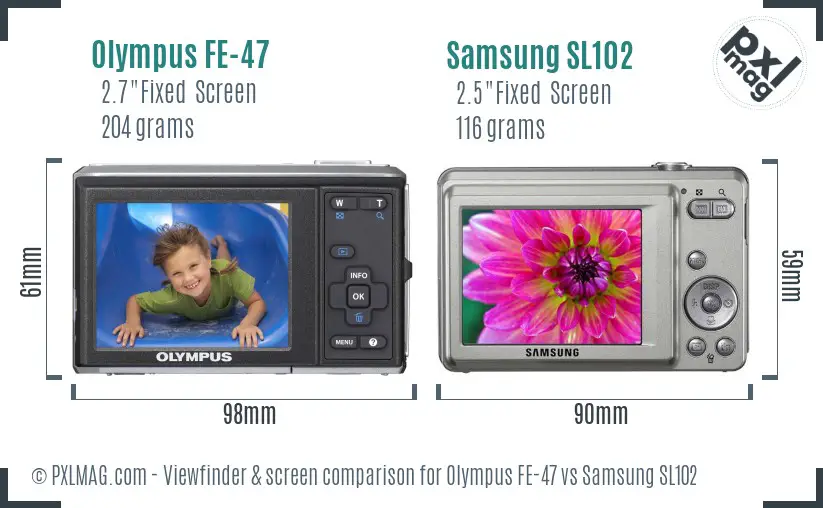 Olympus FE-47 vs Samsung SL102 Screen and Viewfinder comparison