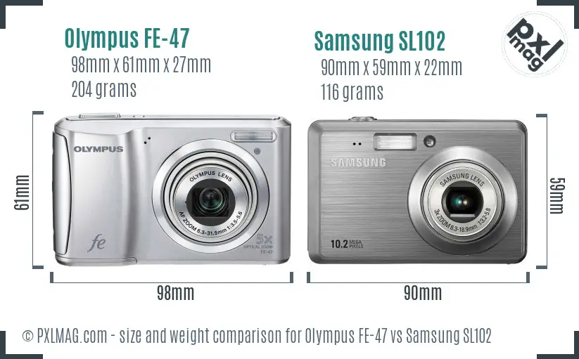 Olympus FE-47 vs Samsung SL102 size comparison