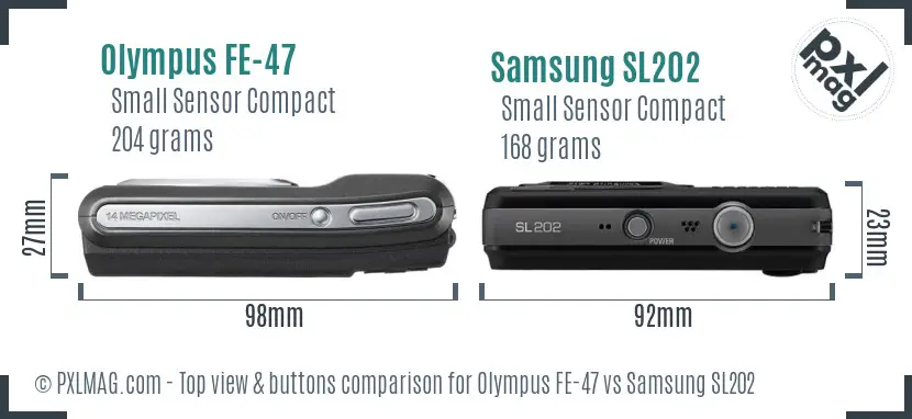Olympus FE-47 vs Samsung SL202 top view buttons comparison