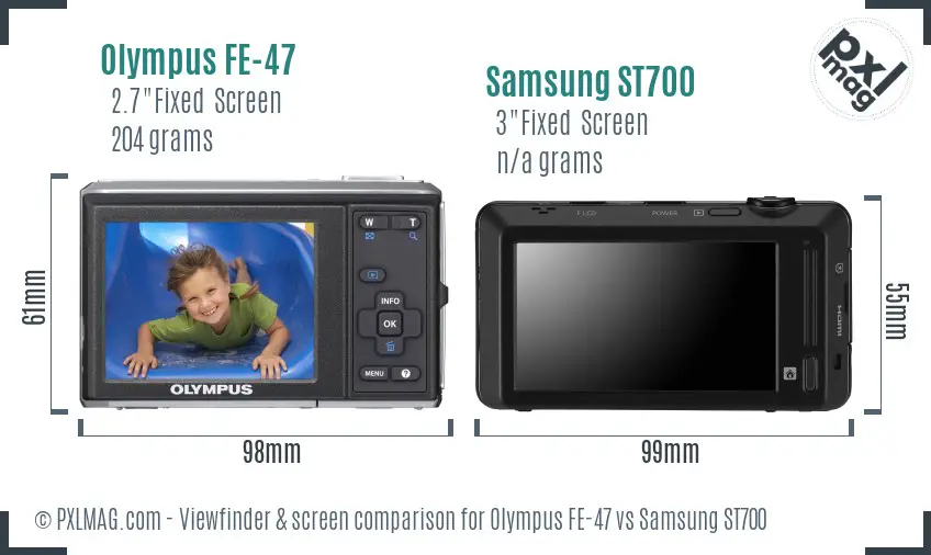 Olympus FE-47 vs Samsung ST700 Screen and Viewfinder comparison