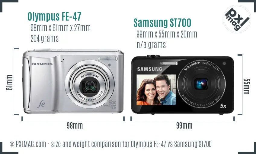 Olympus FE-47 vs Samsung ST700 size comparison