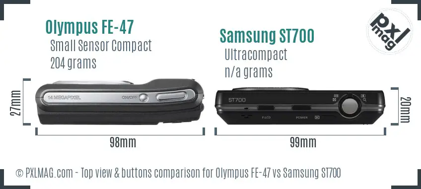 Olympus FE-47 vs Samsung ST700 top view buttons comparison