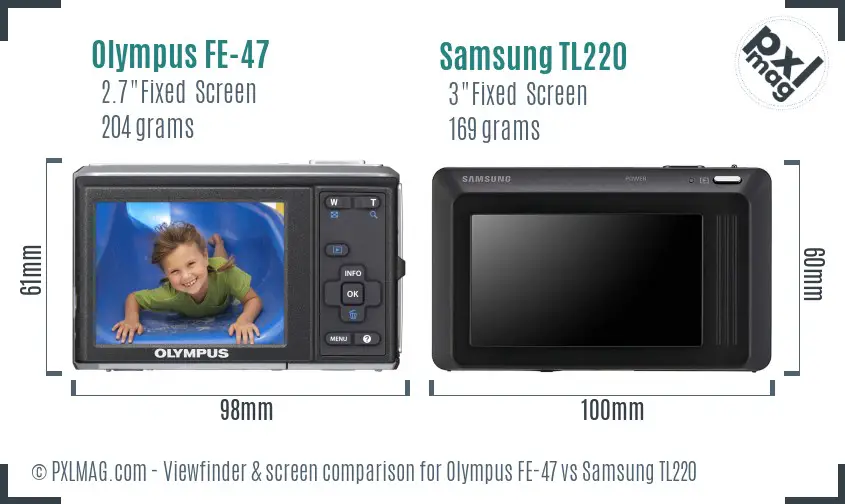 Olympus FE-47 vs Samsung TL220 Screen and Viewfinder comparison