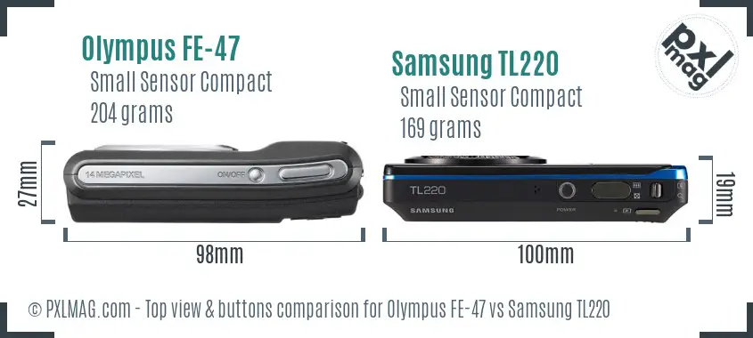 Olympus FE-47 vs Samsung TL220 top view buttons comparison