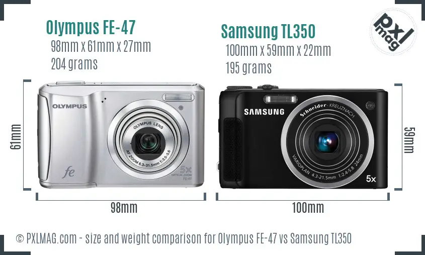 Olympus FE-47 vs Samsung TL350 size comparison