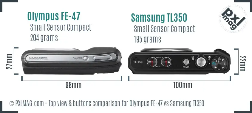 Olympus FE-47 vs Samsung TL350 top view buttons comparison