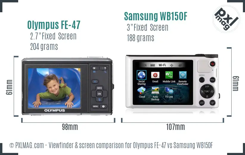 Olympus FE-47 vs Samsung WB150F Screen and Viewfinder comparison