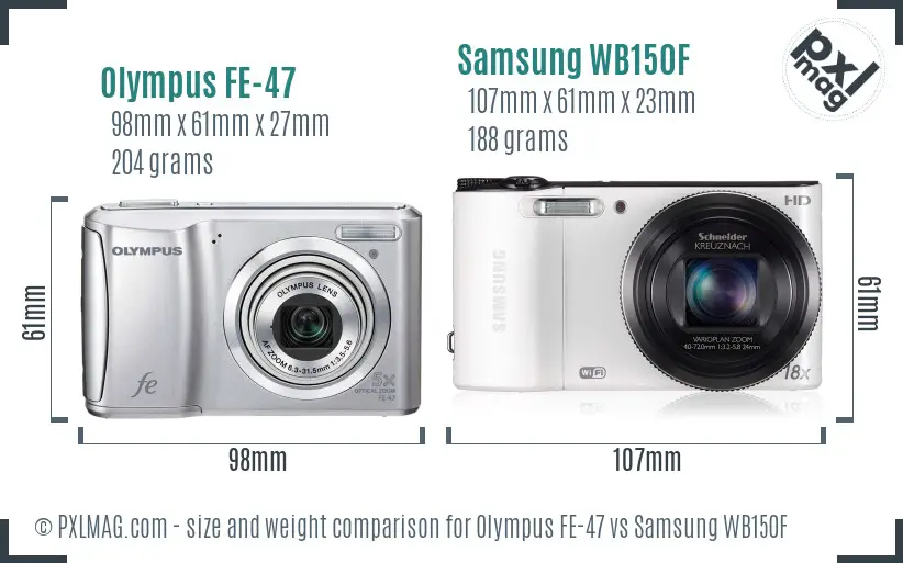 Olympus FE-47 vs Samsung WB150F size comparison