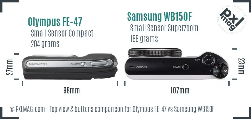 Olympus FE-47 vs Samsung WB150F top view buttons comparison