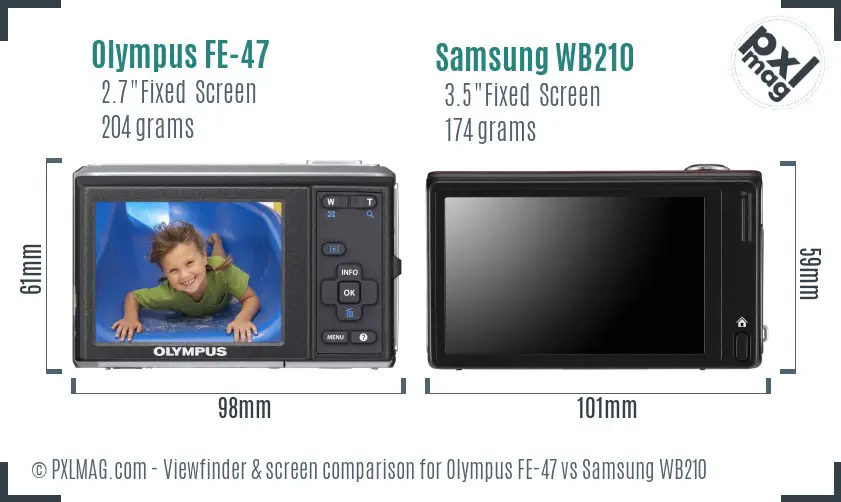 Olympus FE-47 vs Samsung WB210 Screen and Viewfinder comparison