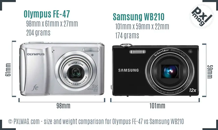 Olympus FE-47 vs Samsung WB210 size comparison