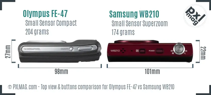 Olympus FE-47 vs Samsung WB210 top view buttons comparison