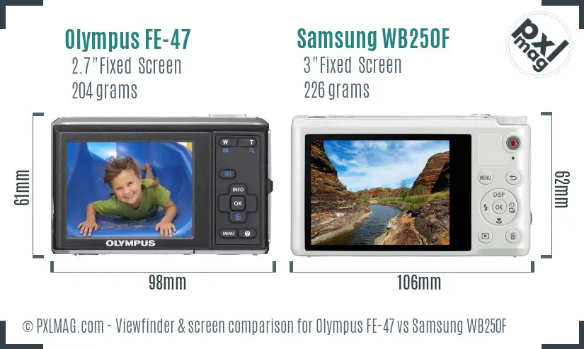 Olympus FE-47 vs Samsung WB250F Screen and Viewfinder comparison