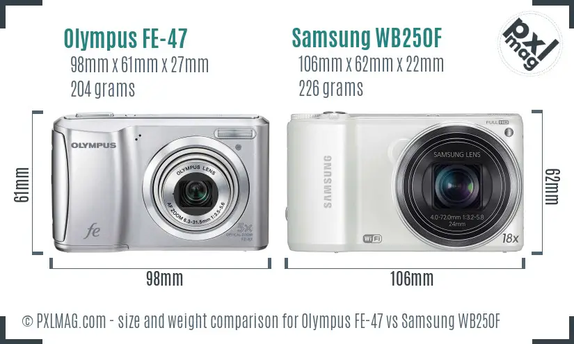 Olympus FE-47 vs Samsung WB250F size comparison