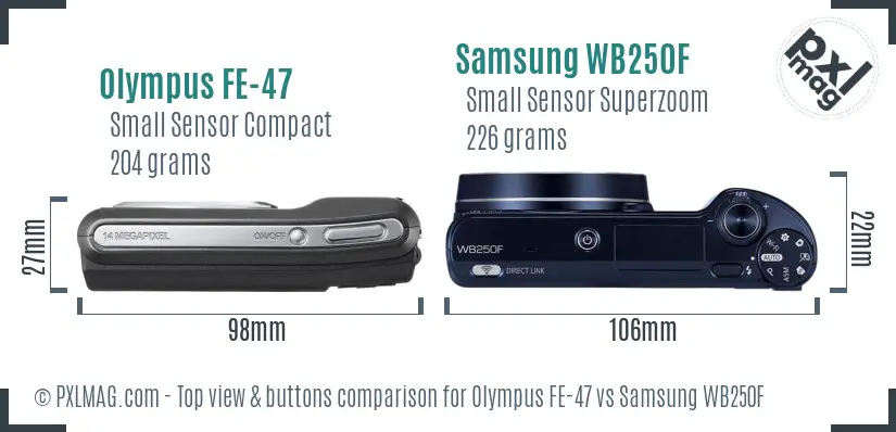 Olympus FE-47 vs Samsung WB250F top view buttons comparison