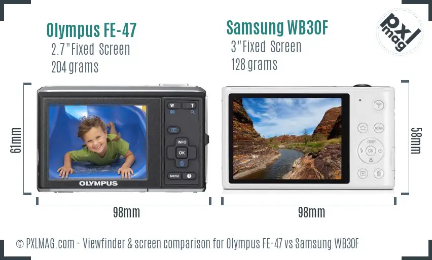 Olympus FE-47 vs Samsung WB30F Screen and Viewfinder comparison Olympus FE-47 vs Samsung WB30F Screen and Viewfinder comparison