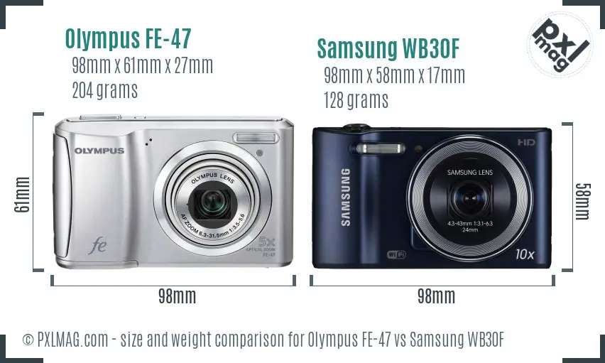 Olympus FE-47 vs Samsung WB30F size comparison Olympus FE-47 vs Samsung WB30F size comparison